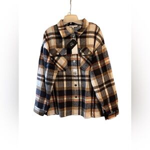 NWT Collection by Cezele Women’s Plaid Brown Shirt SOFT Size Large